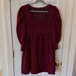 Pomander Palace Burgundy Puff-Sleeve Dress